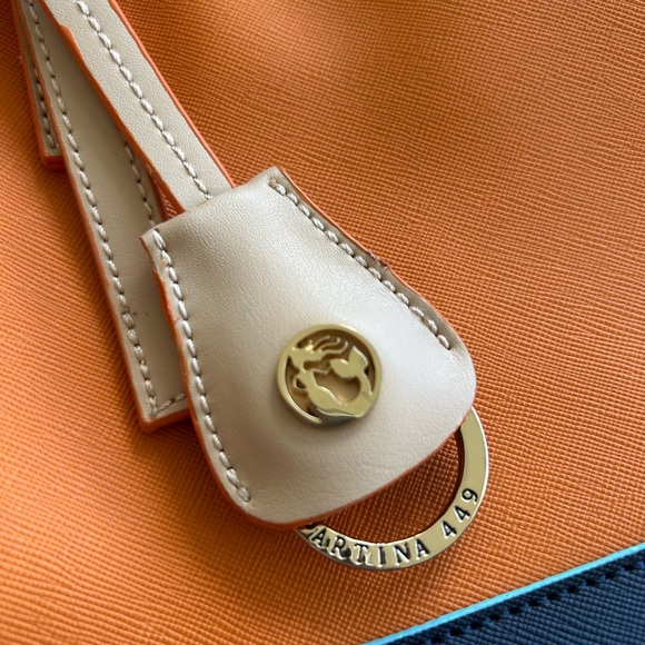 NWOT Spartina 449 Orange Navy Blue Tote Bag with Multi-color Silky Lining - Picture 14 of 15